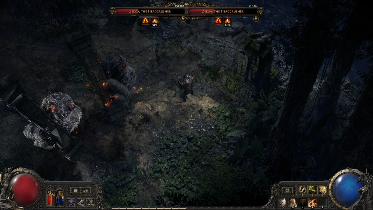 Two hulking beasts and an exile on a dark forest path